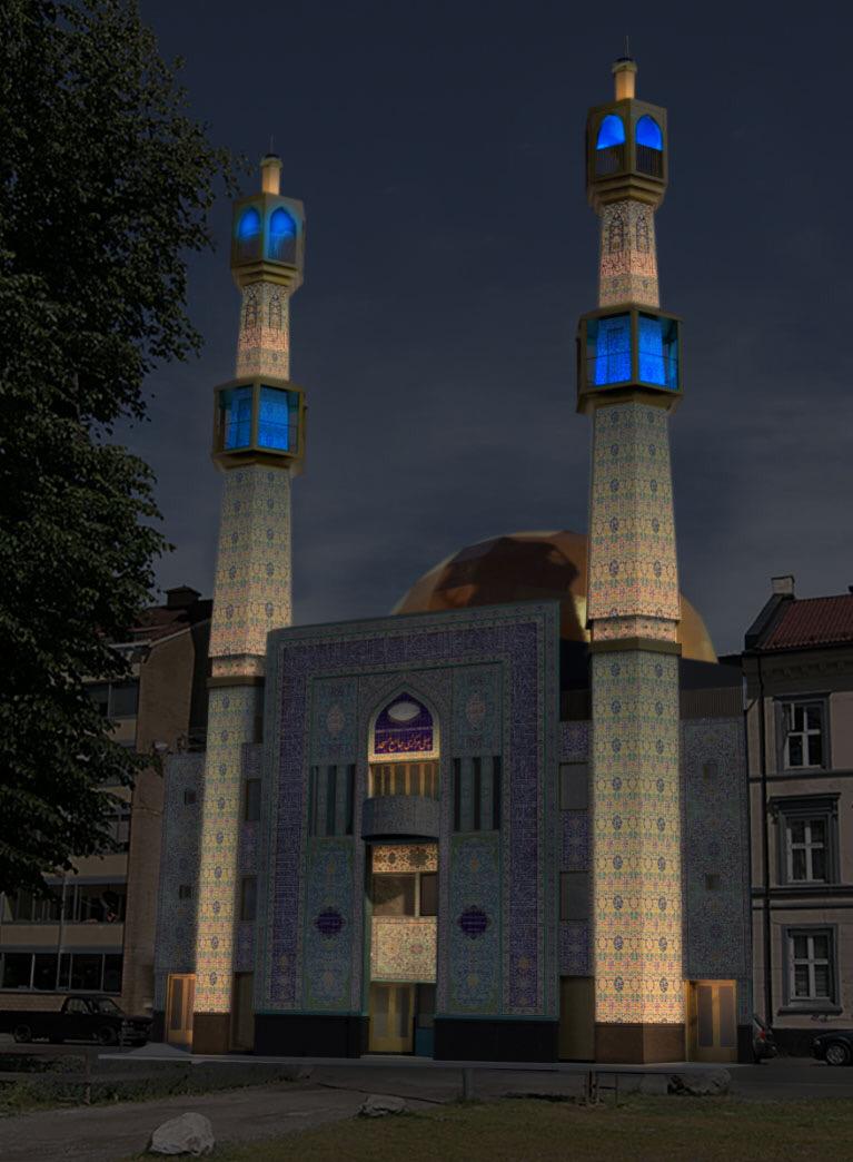 blue mosque night